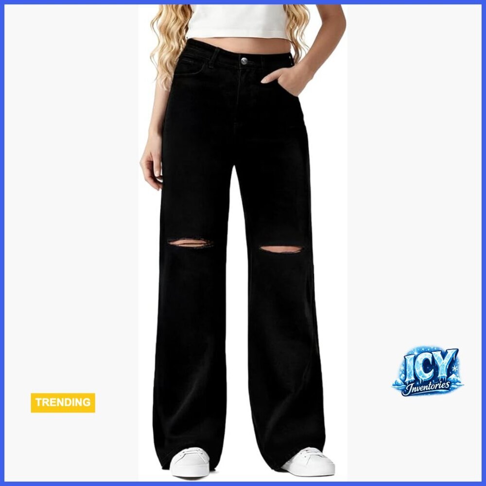 High Waisted Straight Leg Distressed Jeans Baggy Boyfriend Fit